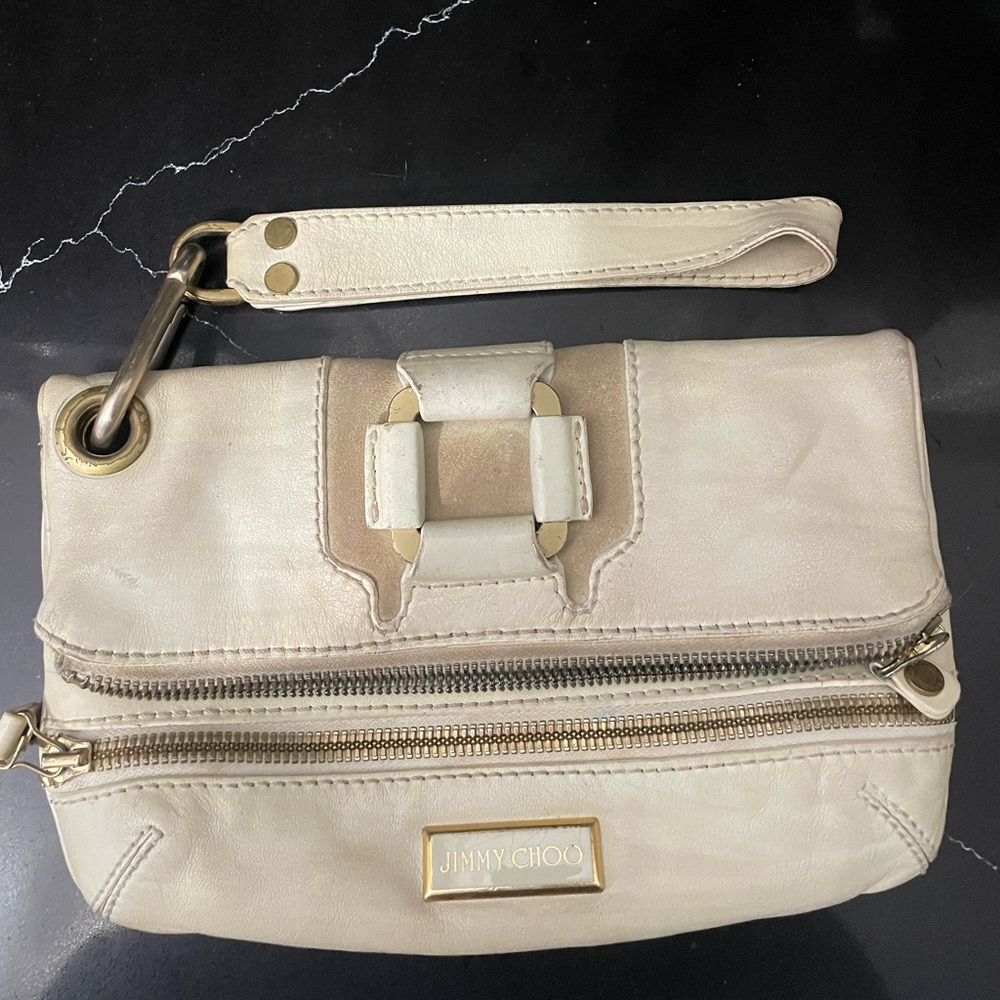 Jimmy Choo Tan Bag with Purple Accent